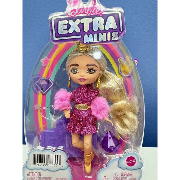 Barbie Extra Minis Doll #8 (5.5 in) Shimmery Dress & Furry Shrug Queen Belt - Picture 2 of 4